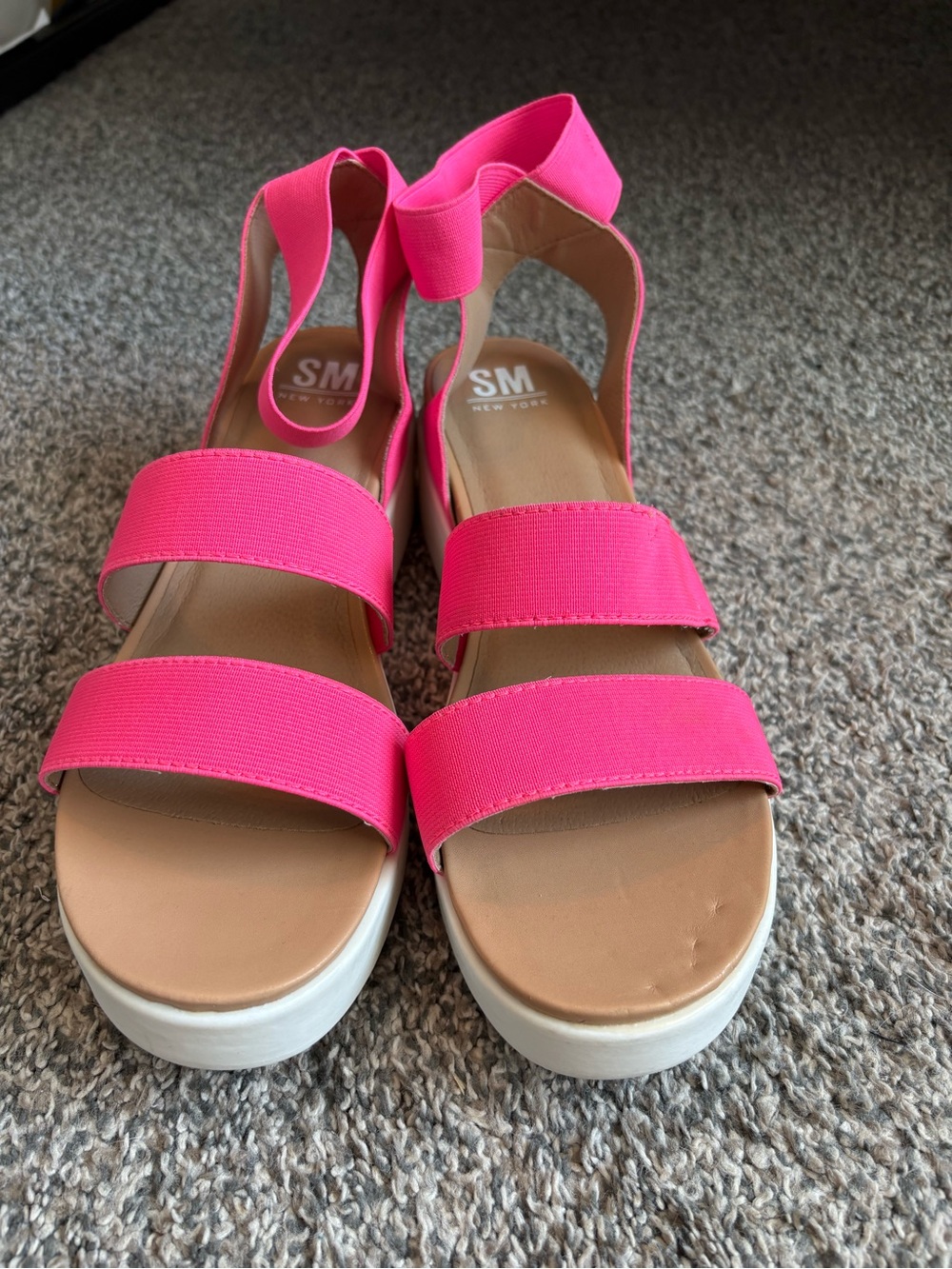 SM New York Neon Pink Elastic Strap Platform Sandals